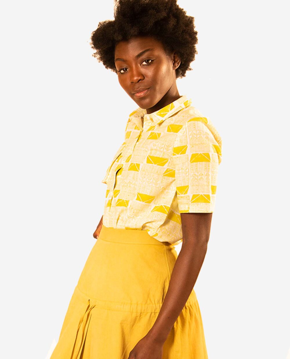 Womens Summer Yellow Shirt Eco-friendly Women's Shirt Pattern Shirt