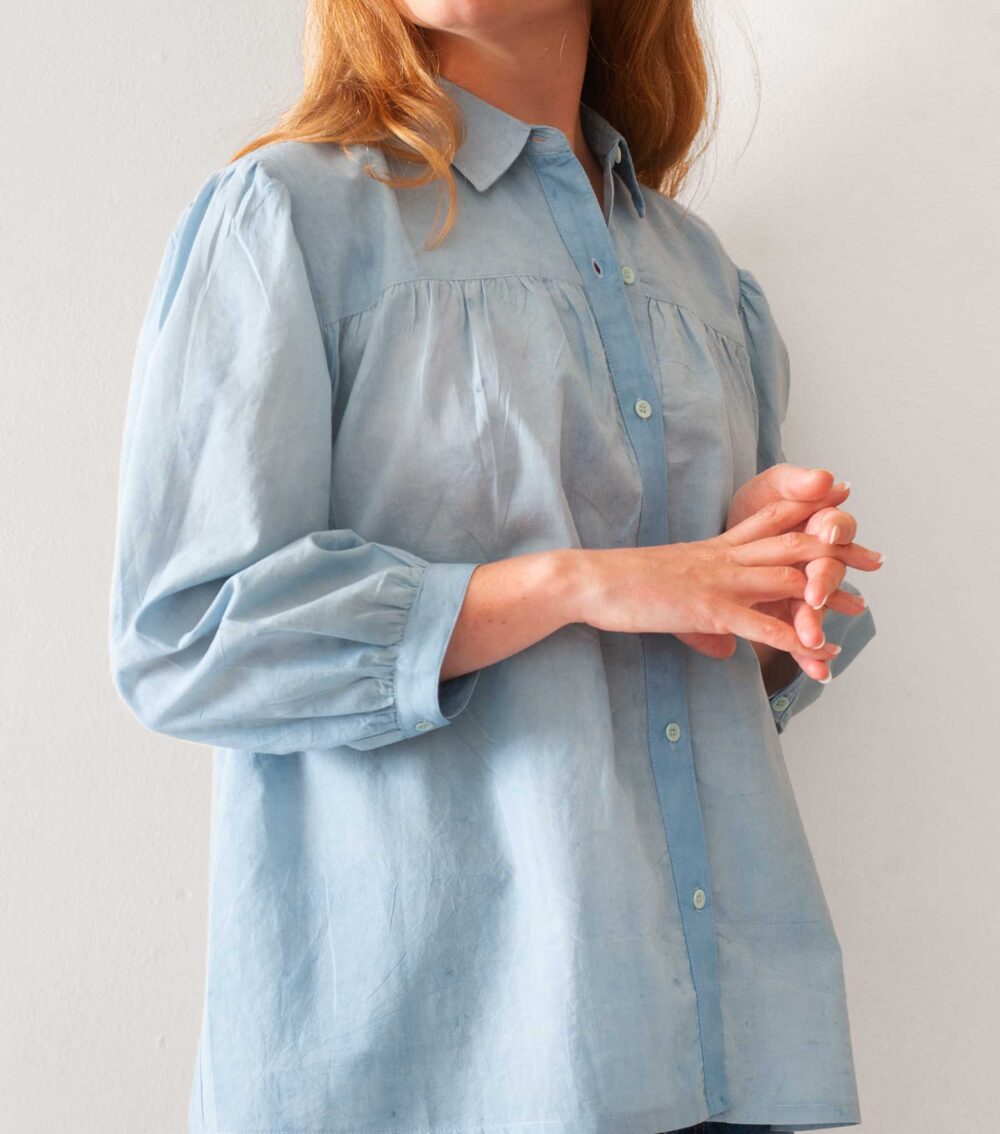 Organic summer light blue blouse top sustainable